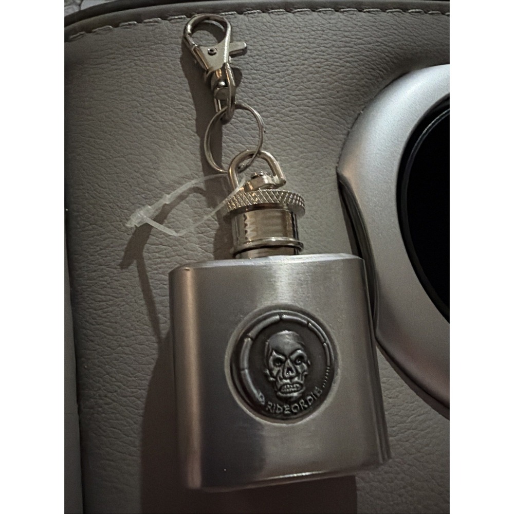 Ride or Die Skull flask Key Chain - One Oz.- Stainless Steel - Screw On Cap New